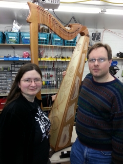 Elizabeth and Ryan with a fully strung harp